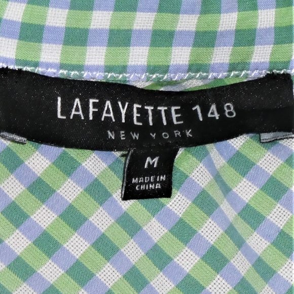 LAFAYETTE 148 Plaid Gingham Cotton Shirt Size M Green - Picture 9 of 10